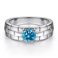 5mm 0.5ct round blue moissanite ring with unique watch band texture in S925 silver - Glacier Blue