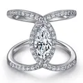 S925 sterling silver ring with marquise cut moissanite and halo X-shape double band - US Size 6 / TL-447 Double Cross Marquise