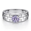 Macro view of S925 silver watchband ring featuring brick texture and purple gemstone - Purple