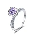 Bague élégante en argent S925 avec moissanite violette de 1ct et sertissage à six griffes - Taille HK 9 / Mauve Clair