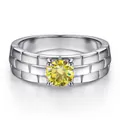 Detailed close-up of S925 silver ring band with grid pattern and yellow moissanite - Gold