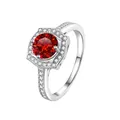S925 sterling silver halo ring with large round red gemstone and pavé accents - HK Size 9 / Garnet Red