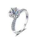 Bague élégante en argent sterling S925 avec moissanite 1 carat et serti à six griffes - Taille HK 9 / Blanc