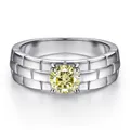 Detail of 5mm 0.5ct yellow moissanite ring with textured watch band silver shank - Lemon Yellow