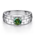 S925 sterling silver watchband ring with 0.5ct green moissanite in four-prong setting - Dark Green