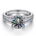 Détail de la bague moissanite en argent s925 classique avec double rangée de diamants - Gris