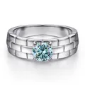 Detailed close-up of 925 sterling silver watchband ring with 0.5ct moissanite stone - Original Blue
