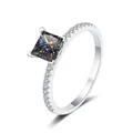 S925 Sterlingsilber Ring mit grauem Moissanit im Prinzess-Schliff und Pavé-Besatz - Größe 5 / 1 ct / Grau