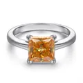 Classic silver-plated ring with square princess-cut orange stone in 4-prong setting - Size 5 / 1 ct / Champagne