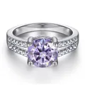 Bague en argent S925 classique avec moissanite violette 1ct et double rangée de diamants - Violet