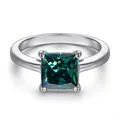 Classic silver ring with princess cut green moissanite in a four-prong setting - Size 5 / 1 ct / Malachite green