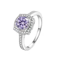 S925 sterling silver ring featuring a round purple gemstone and diamond halo design - HK Size 9 / Light Purple