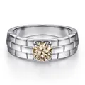 Detailed shot of 5mm S925 sterling silver ring with watch band texture and champagne stone - Original Yellow