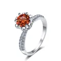 Bague en argent S925 avec pierre précieuse rouge-orangée et détails pavés - Taille HK 9 / Rouge Chanceux