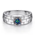 5mm 0.5ct moissanite S925 sterling silver ring with unique brick pattern texture - Size 5 / Rainbow