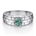S925 sterling silver watch band style ring with 0.5ct green moissanite in four-prong setting - Size 5 / Teal