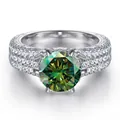 Luxe 2ct groene zirkoon S925 zilveren ring met drie rijen pavé gezette micro-steentjes - Donkergroen