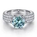S925 zilveren ring met 2ct lichtblauwe zirkonia en luxe zes-potige zetting voor dames - Origineel Blauw