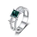 925 silver ring featuring a square emerald green center stone with side marquise accents - Size 5 / Malachite green