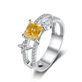 925 silver ring featuring square yellow gemstone and sparkling side accent stones - Size 5 / Gold Yellow