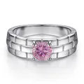 S925 sterling silver ring featuring a pink moissanite and brick texture band - Size 5 / Pink