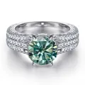 Anello di lusso in argento S925 con zircone verde ciano da 2ct 8mm e montatura a sei griffe - Misura 5 / Verde petrolio