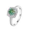 Anello halo in argento sterling S925 con moissanite verde tonda da 1 carato e zirconi - Blu-Verde