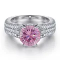 Anello in argento sterling S925 con gemma rosa da 2 carati e zirconi pavé - Misura 5 / Rosa