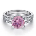 Bague classique en argent S925 avec moissanite rose 1 carat et double rang de diamants - Taille 5 / Rose