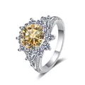 Luxuriöser Ring aus 925 Sterling Silber mit 3-Karat gelbem Moissanit Sonnenblumen-Design - Größe 9 / Original Gelb