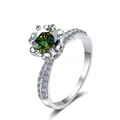 Bague élégante en argent S925 avec moissanite verte de 1ct et doubles rangées de pavé - Vert Foncé