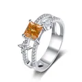925 silver ring featuring square orange stone and marquise cubic zirconia accents - Size 5 / Champagne