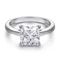 Elegant princess cut moissanite ring with silver plated band in a classic four prong setting - Size 5 / 1 ct / White