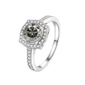 Anello in argento sterling S925 con moissanite grigio-marrone da 1 carato e halo - Grigio
