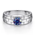 S925 sterling silver watch band style ring with blue-purple moissanite stone - Blue Multicolor