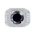 Luxuriöser Herrenring aus S925 Silber mit großem schwarzen Stein und Pavé-Diamanten - Einstellbar Offen / 1 ct / Schwarz
