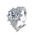 Anello a fiore in argento 925 con moissanite da 3 ct e placcatura in platino - Misura 9 / Bianco