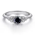 Elegant s925 silver ring with 0.5ct black moissanite stone and white zircon accents - Size 5 / Black