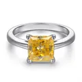 Princess cut yellow moissanite ring in silver plated 18K white gold with four-prong setting - Size 5 / 1 ct / Gold Yellow