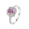 Elegante anello in argento S925 con moissanite rosa tonda da 1 carato e contorno halo - Rosa