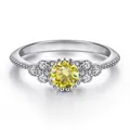 Detailed view of s925 silver ring with 0.5ct yellow moissanite and cluster diamonds - Size 5 / Yellow