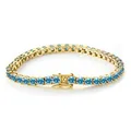 S925 sterling silver 3mm sea blue moissanite tennis bracelet with secure gold box clasp - 15CM / Gold Sea Blue