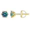Golden S925 silver six-prong moissanite stud earrings with secure threaded backings - 0.5 Carat x 2 / Gold-Rainbow