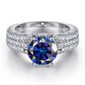 Luxe ring van 925 sterling zilver met blauwe edelsteen en een pavé gezette zirkonia - Blauw Veelkleurig