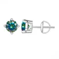 S925 sterling silver stud earrings with green moissanite in a four-prong setting - 0.5CTx2 / Rainbow