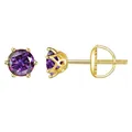 Gold s925 silver stud earrings with purple round cut stone and secure screw back - Gold-Magenta