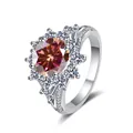 Anello in argento 925 con moissanite marrone-rossastro da 3 carati e design floreale - Misura 9 / Rosso Fortunato
