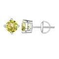 Sparkling round yellow moissanite stud earrings in a four-prong silver screw-back setting - 0.5CTx2 / Lemon Yellow