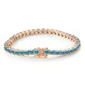 Detailed close-up of rose gold tennis bracelet with brilliant blue moissanite stones - 15CM / Rose Gold Sea Blue