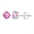 Classic S925 sterling silver stud earrings featuring round pink moissanite in 4-prong setting - 0.5CTx2 / Pink